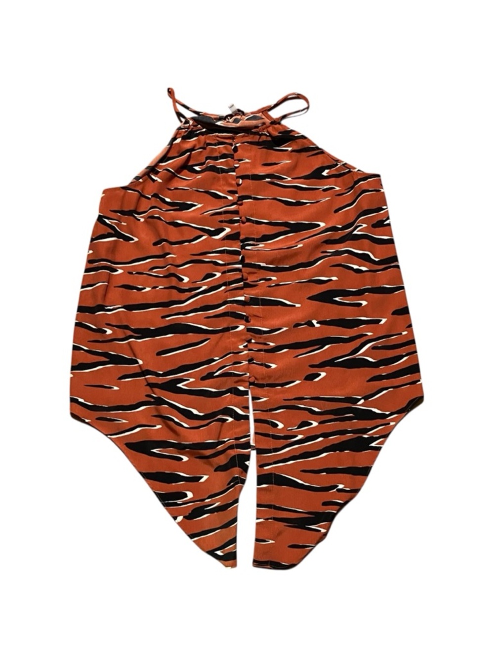 Naked Zebra Tiger Stripe Halter Style Button Up Tie Front Sleeveless Top Size M